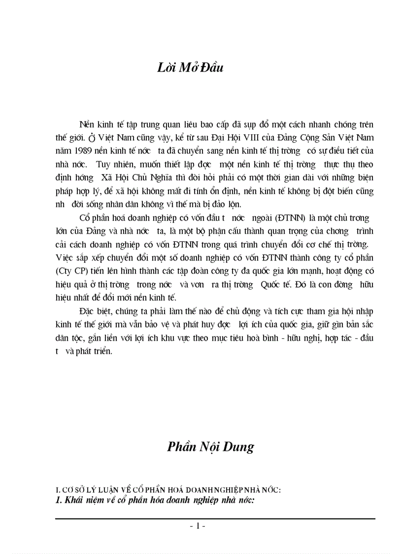 Thực trạng về cổ phần hoá doanh nghiệp có vốn ĐTNN và một số bướcchuyển đổi doanh nghiệp thành công ty cổ phần