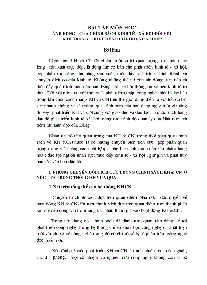 Ảnh hưởng của chính sách kinh tế xã hội đối với môi trường hoạt động của doanh nghi