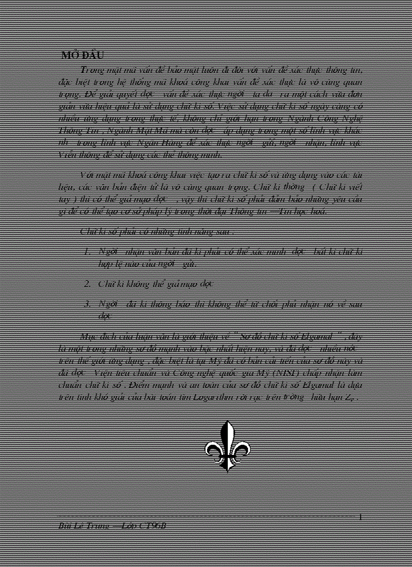 Mô phỏng chương trình chữ kí số Elgamal trên văn bản điện tử