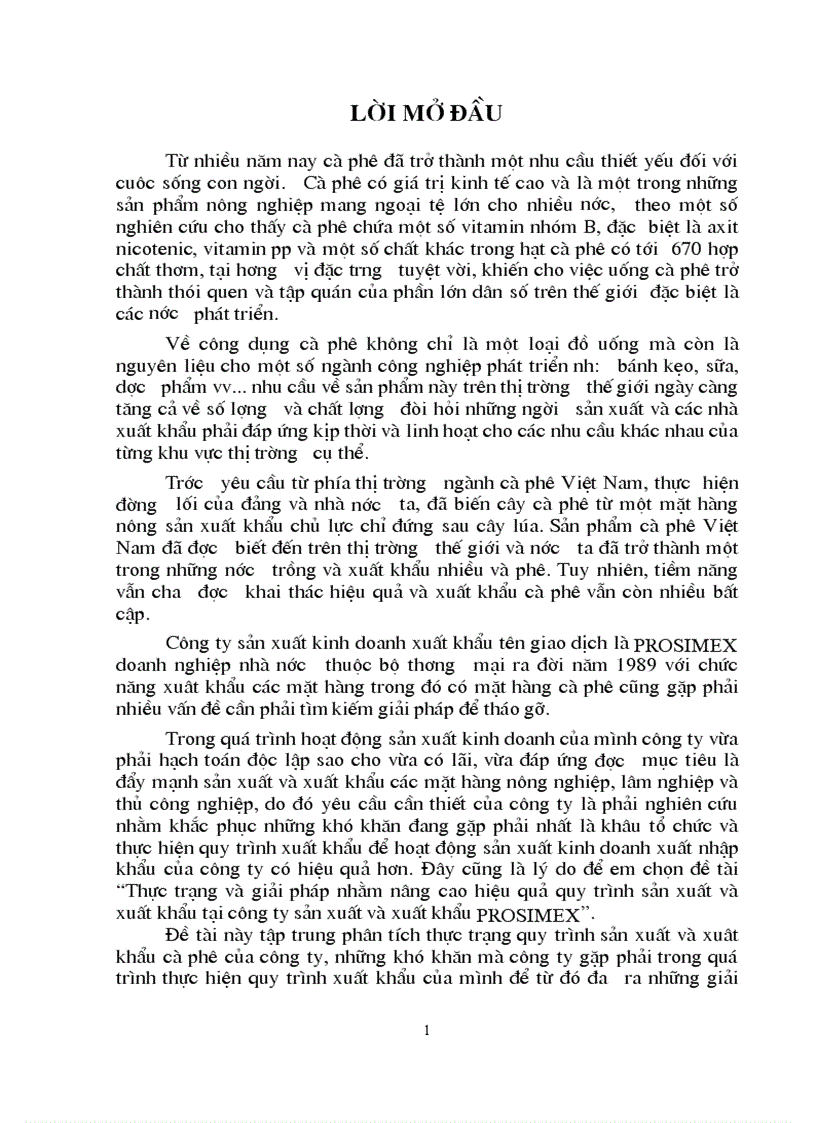 Thực trạng và giải pháp nhằm nâng cao hiệu quả quy trình sản xuất và xuất khẩu tại công ty sản xuất và xuất khẩu prosimex 1