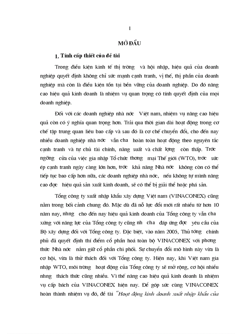 Hoạt động kinh doanh xuất nhập khẩu của Tổng công ty xuất nhập khẩu xây dựng Việt nam VINACONEX thực trạng và giải pháp