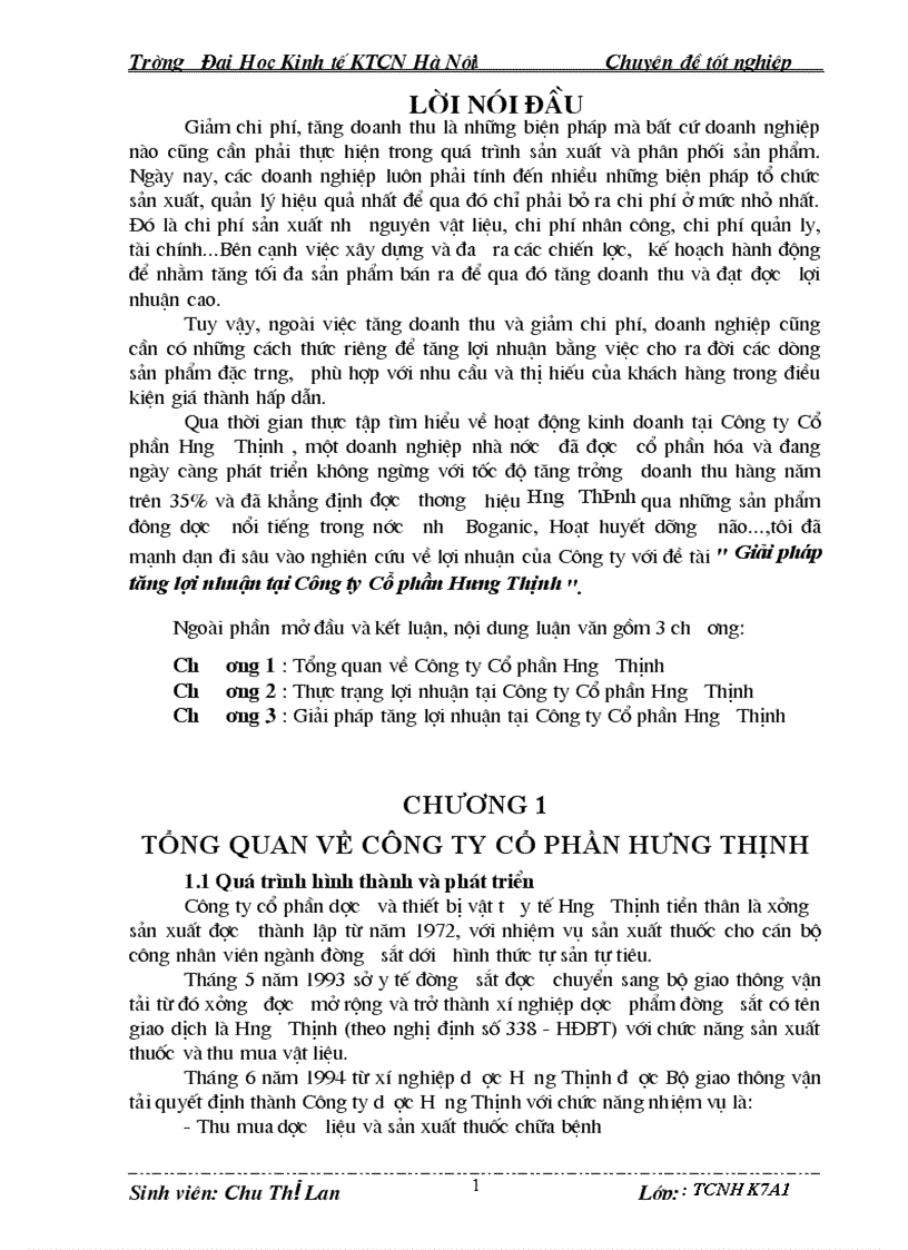 Giải pháp tăng lợi nhuận tại Công ty Cổ phần Hưng Thịnh 1