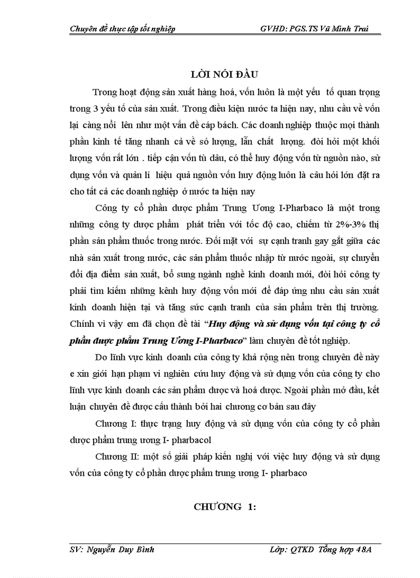 Huy động và sử dụng vốn tại công ty cổ phần dược phẩm Trung Ương I Pharbaco 1