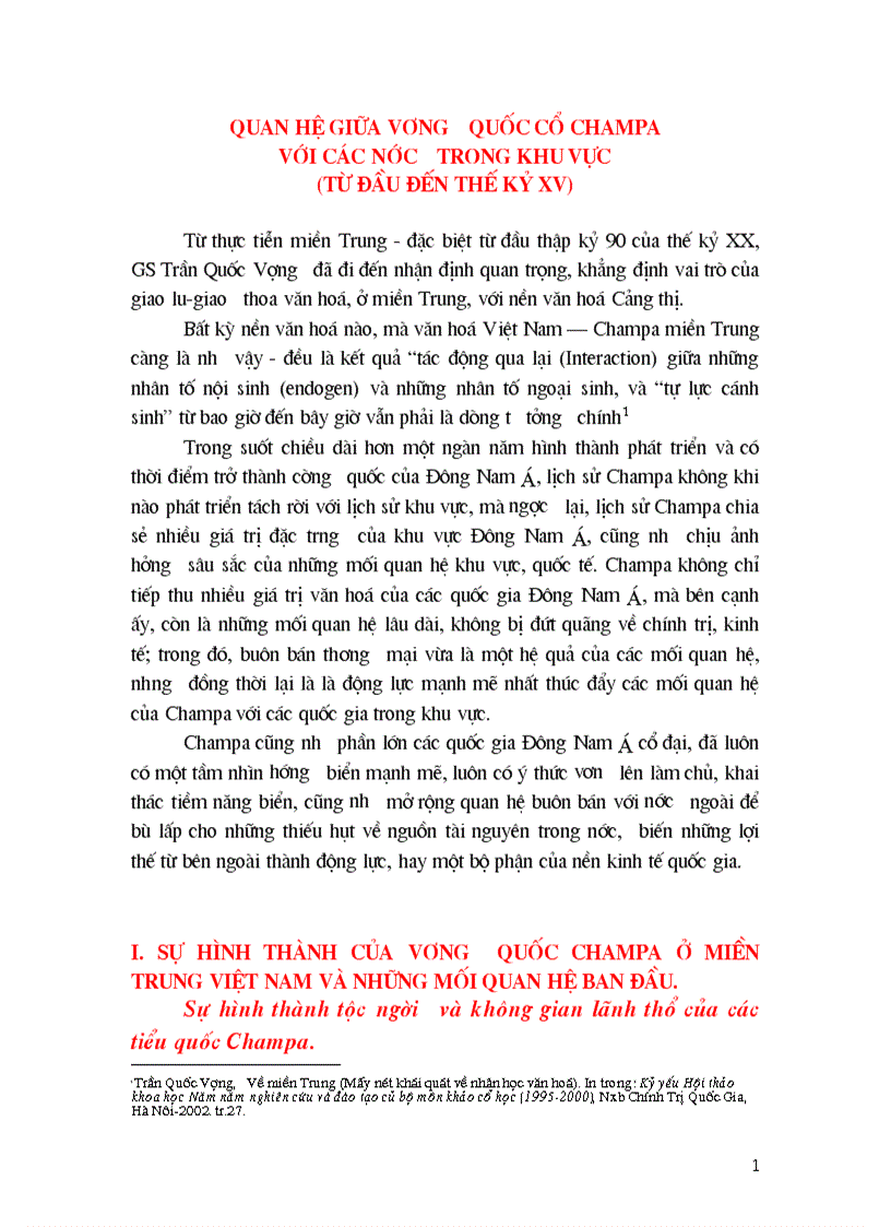 Quan hệ giữa vương quốc cổ CHAMPA với các nước trong khu vực từ đầu đến thế kỷ XV