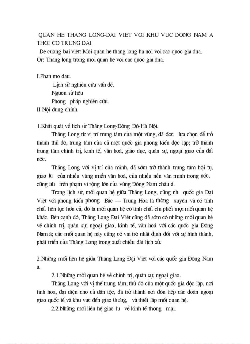 Mối quan hệ thăng long hà nội với các quốc gia đông nam á