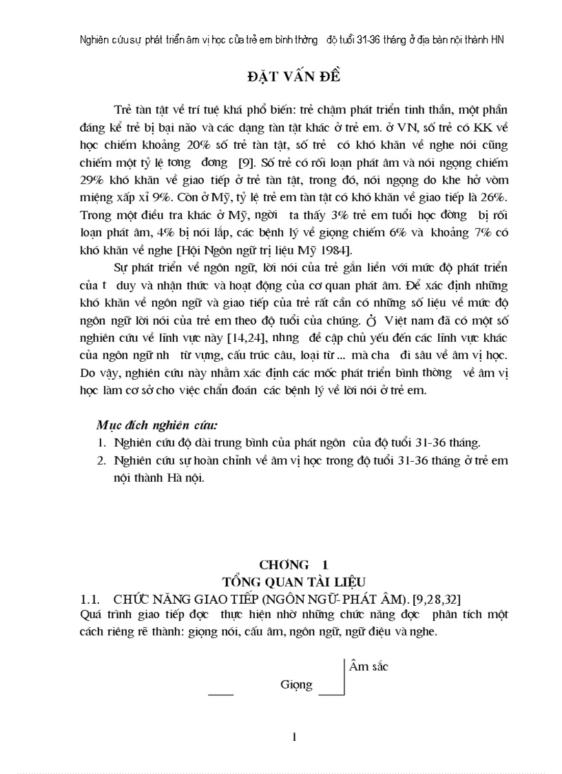 Nghiên cứu sự phát triển âm vị học của trẻ em bình thường độ tuổi 31 36 tháng ở địa bàn nội thành HN