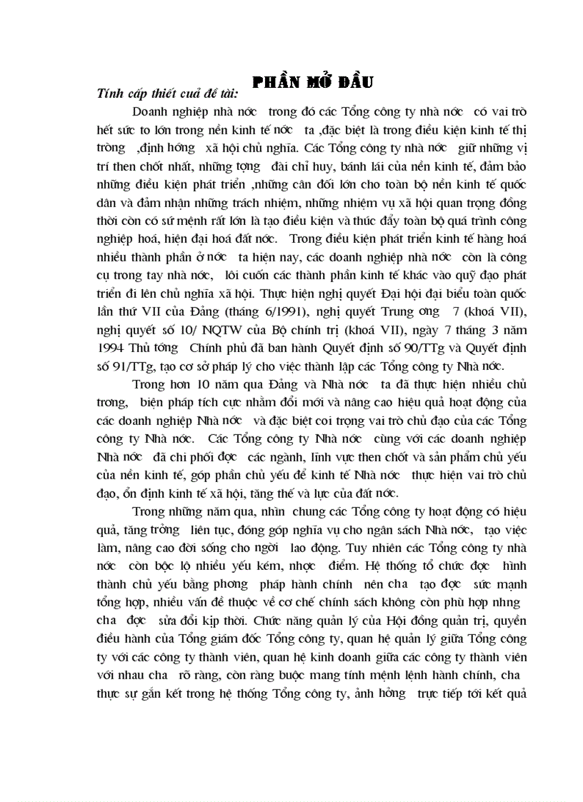 Vai trò của Tổng công ty nhà nước và một số giải pháp nâng cao hiệu quả hoạt động của các Tổng công ty Nhà nước