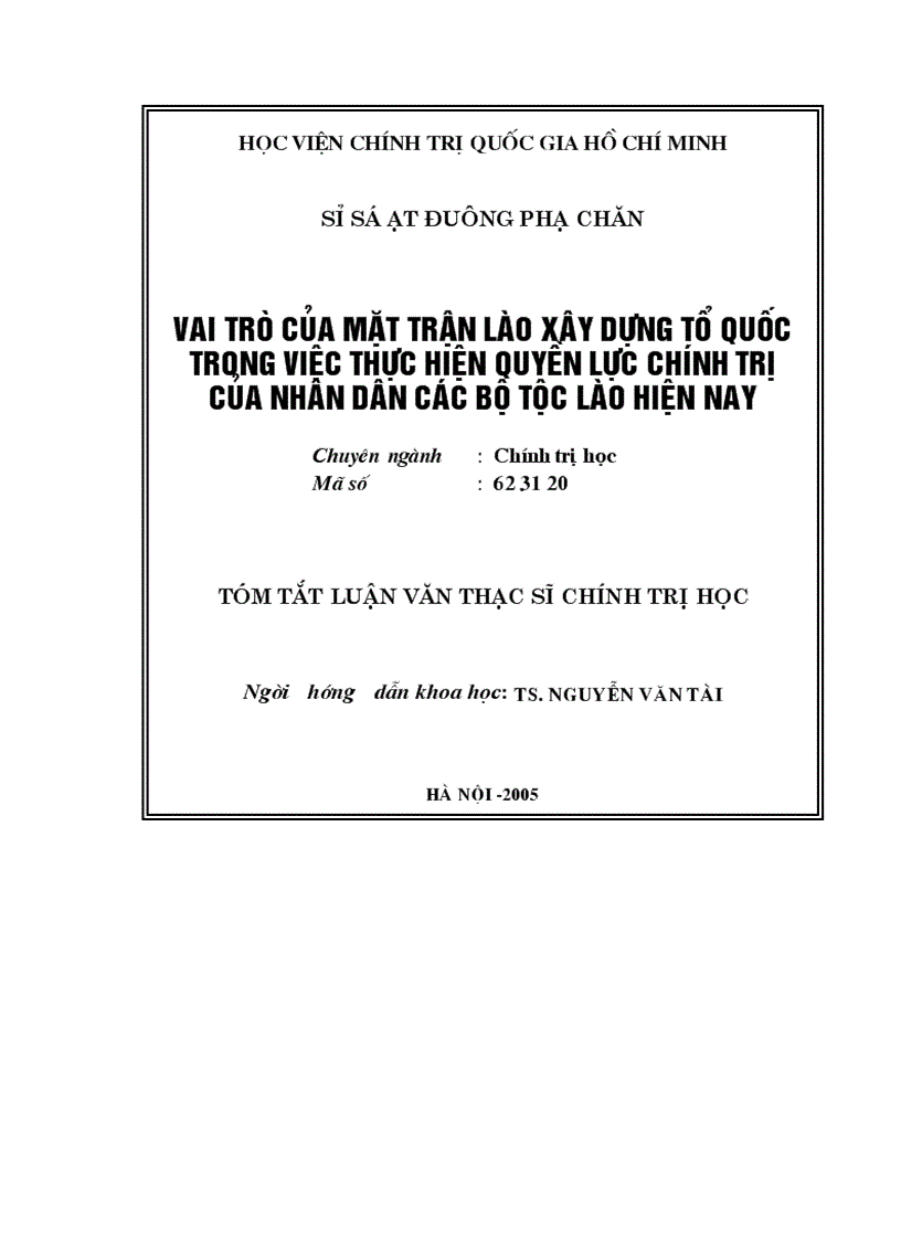 Vai trò của Mặt trận Lào xây dựng Tổ quốc trong việc thực hiện quyền lực chính trị của nhân dân các bộ tộc Lào hiện nay 1