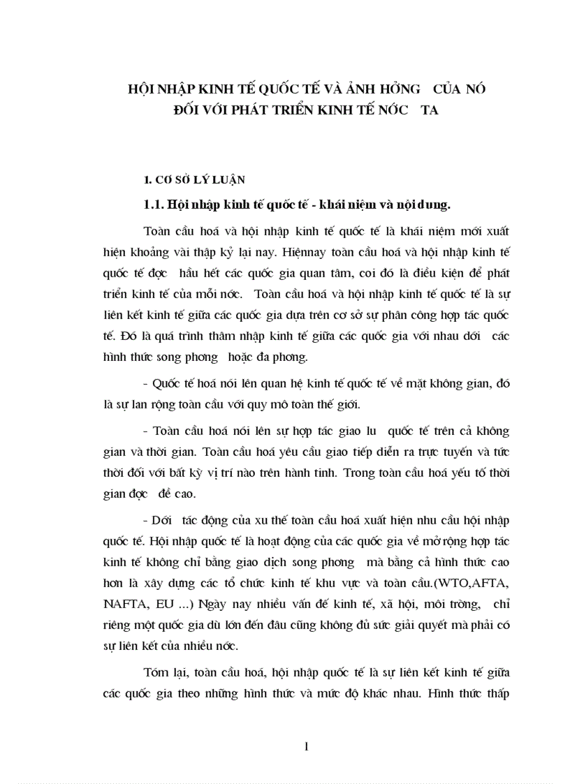Hội nhập kinh tế quốc tế và ảnh hưởng của nó đối với phát triển kinh tế nước ta