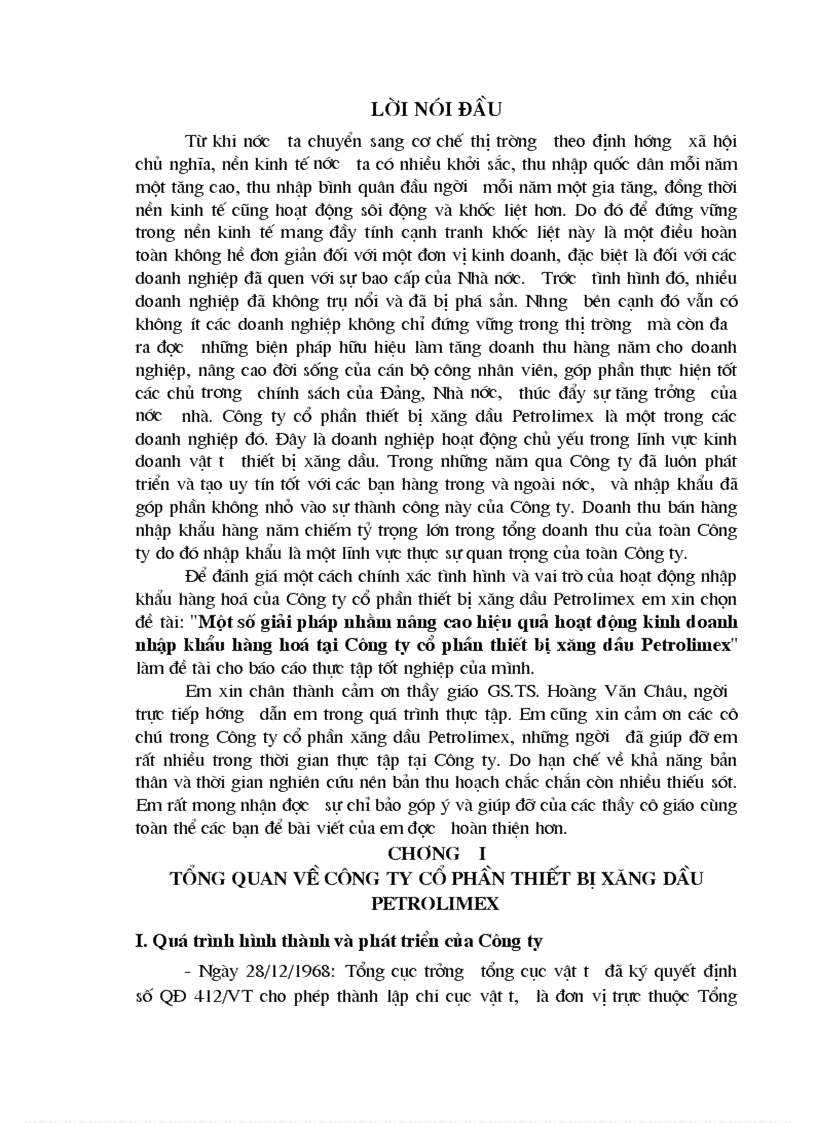 Một số giải pháp nhằm nâng cao hiệu quả hoạt động kinh doanh nhập khẩu hàng hoá tại Công ty cổ phần thiết bị xăng dầu Petrolimex 1