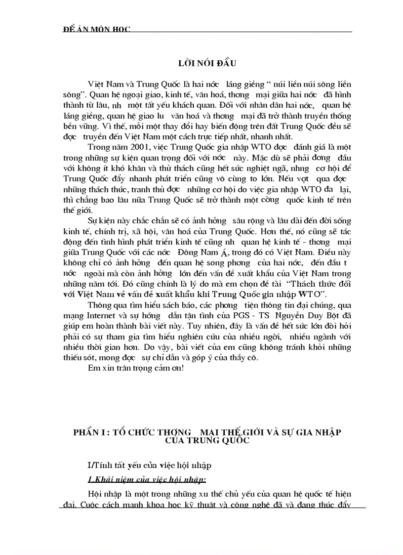 Thách thức đối với Việt Nam về vấn đề xuất khẩu khi Trung Quốc gia nhập WTO 1
