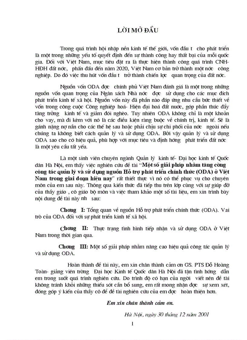 Một số giải pháp nhằm tăng cường công tác quản lý và sử dụng nguồn hỗ trợ phát triển chính thức ODA ở Việt Nam trong giai đoạn hiện nay