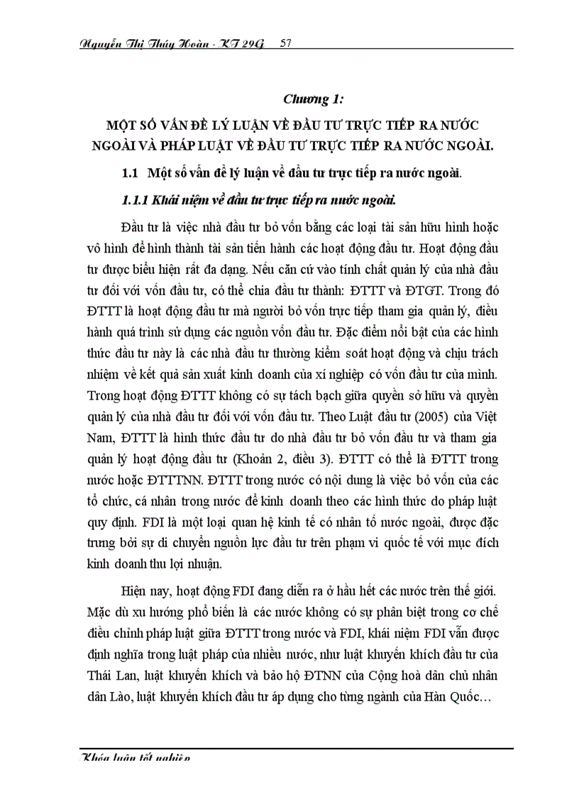 Một số vấn đề lý luận về đầu tư trực tiếp ra nước ngoài và pháp luật về đầu tư trực tiếp ra nước ngoài