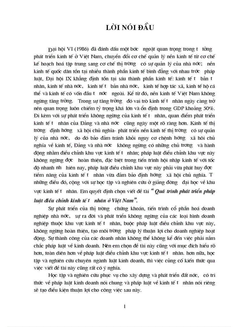 Quá trình phát triển pháp luật điều chỉnh kinh tế tư nhân ở Việt Nam 1