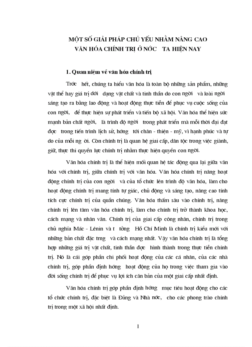 1số giải pháp chủ yếu nhằm nâng cao văn hóa chính trị ở nước ta hiện nay 1