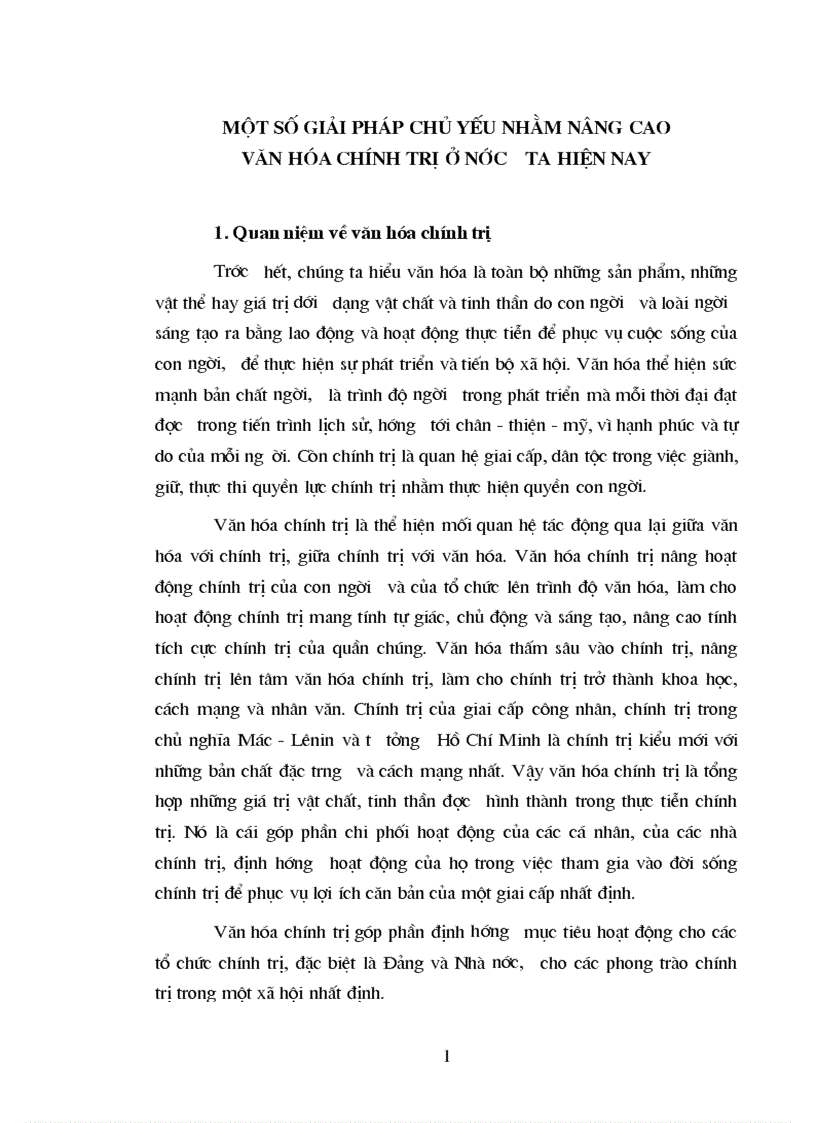 1số giải pháp chủ yếu nhằm nâng cao văn hóa chính trị ở nước ta hiện nay