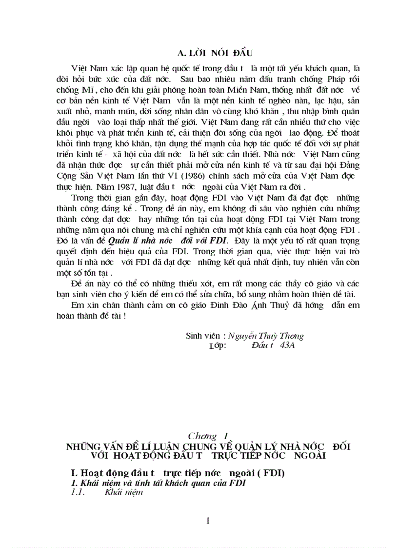 Quản lý nhà nước đối với FDI