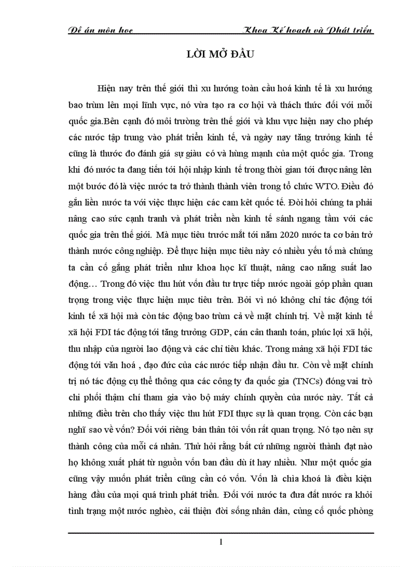 Kế hoạch thu hút FDI của nước ta 2006 2010