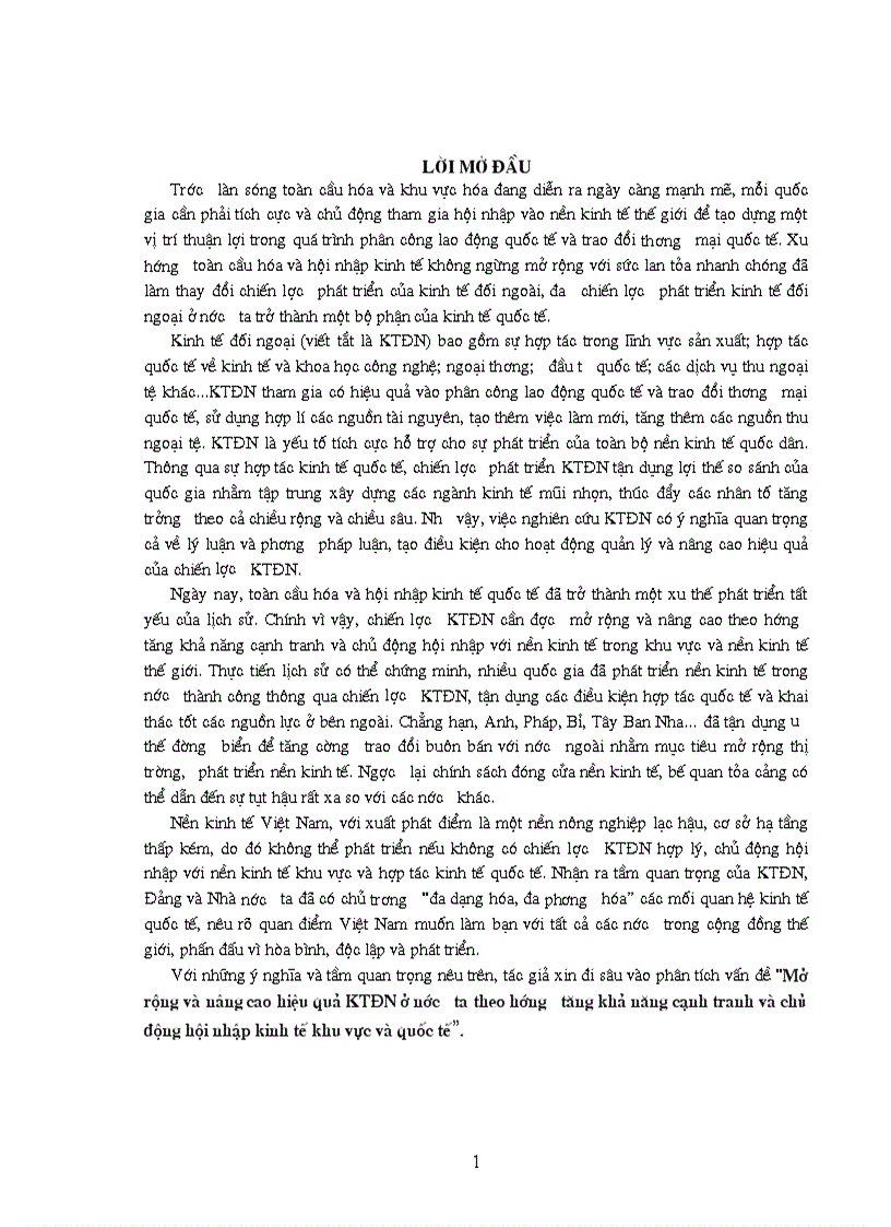 Mở rộng và nâng cao hiệu quả KTĐN ở nước ta theo hướng tăng khả năng cạnh tranh và chủ động hội nhập kinh tế khu vực và quốc tế