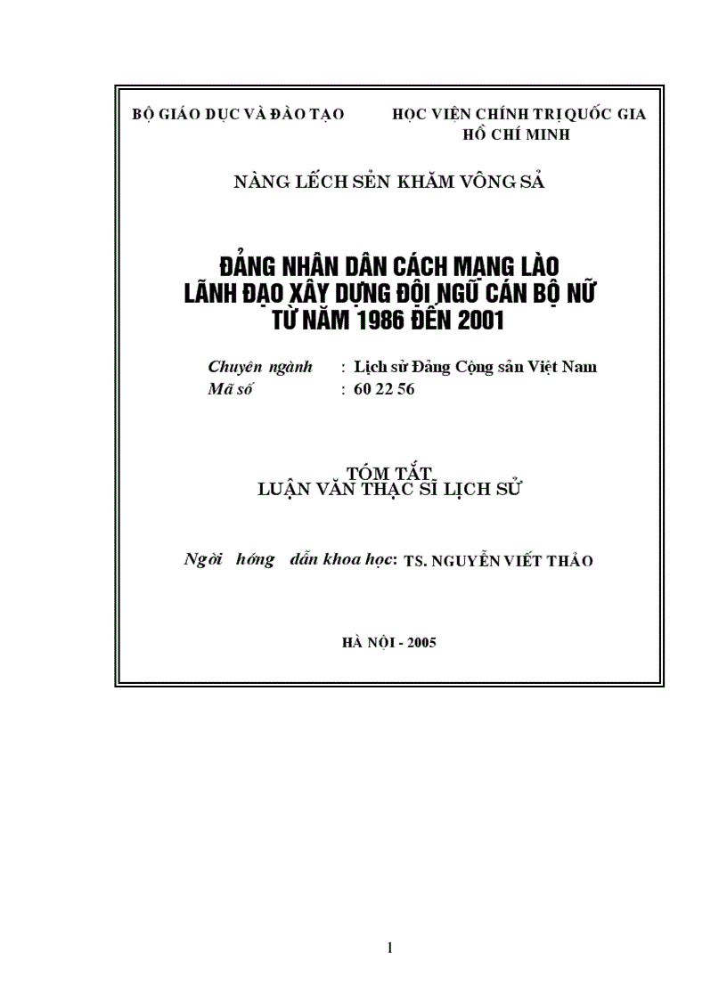 Đảng nhân dân cách mạng Lào lãnh đạo xây dựng đội ngũ cán bộ nữ từ năm 1986 đến 200