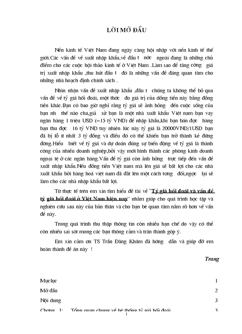Tỷ giá hối đoái và vấn đề tỷ giá hối đoái ở Việt Nam hiện nay 1