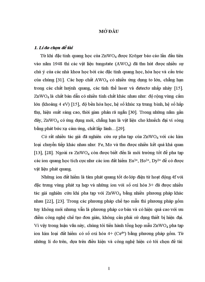 Chế tạo vật liệu Zn1 xCexWO4 và nghiên cứu một số tính chất vật lý của chúng 1