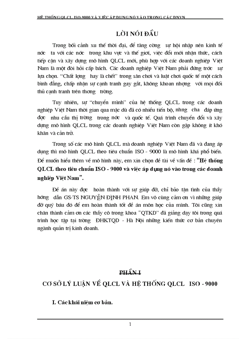 Hệ thống quản lý chất lượng theo tiêu chuẩn ISO 9000 và việc áp dụng nó vào trong các DN Việt Nam