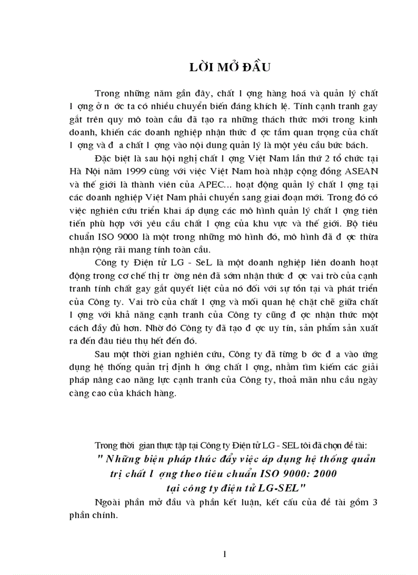 Những biện pháp thúc đẩy việc áp dụng hệ thống quản trị chất lượng theo tiêu chuẩn ISO 9000 2000 tại công ty điện tử LG SEL 1