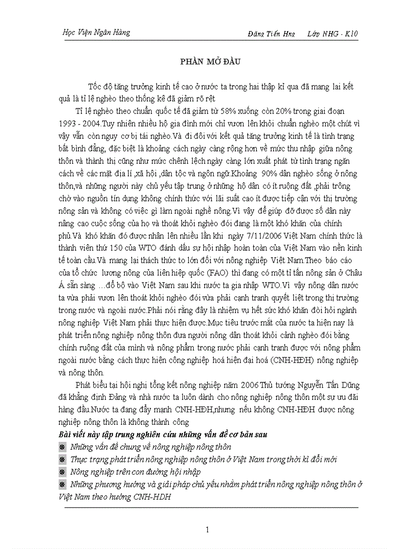 Phương hướng và giải pháp chủ yếu nhằm phát triển nông nghiệp nông thôn ở Việt Nam theo hướng CNH HDH