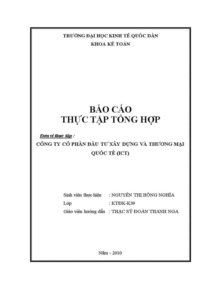 Báo cáo thực tập tại Công ty Cổ phần Đầu tư Xây dựng và Thương mại Quốc tế