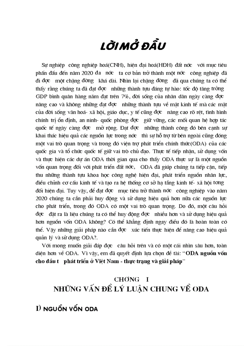ODA nguồn vốn cho đầu tư phát triển ở Việt Nam thực trạng và giải pháp