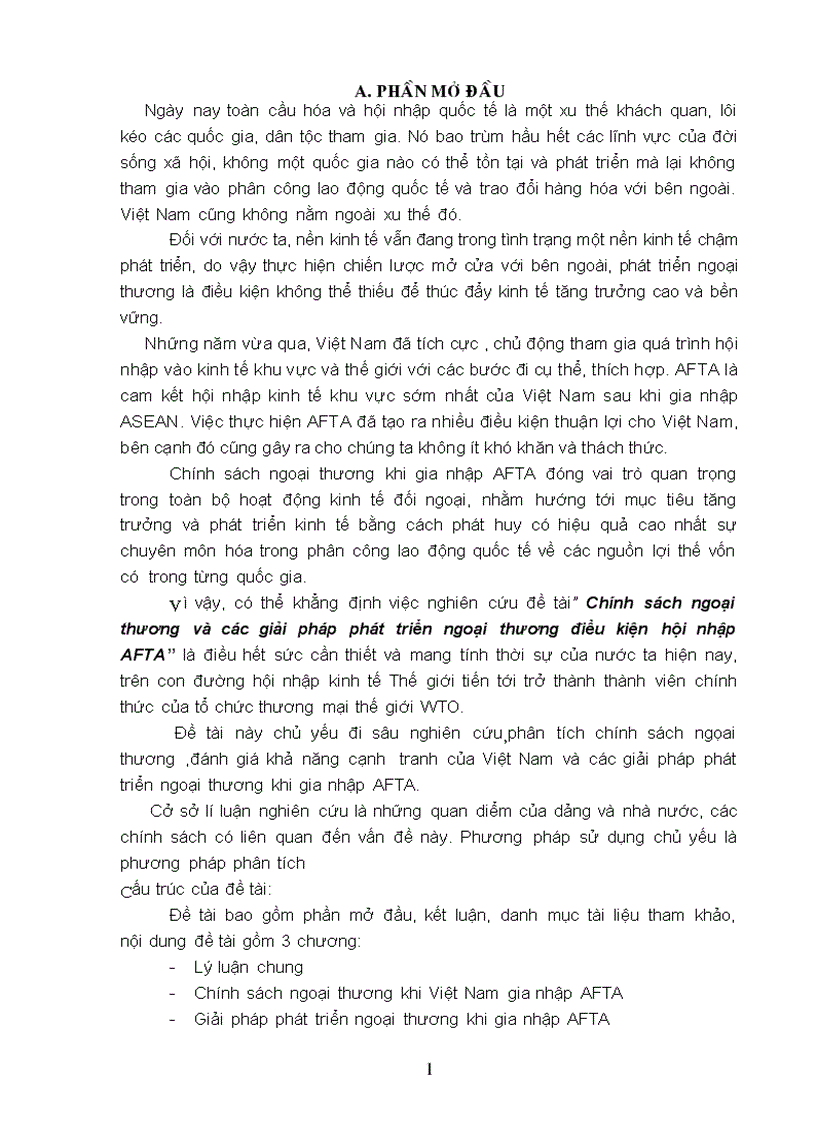 Chính sách ngoại thương và các giải pháp phát triển ngoại thương điều kiện hội nhập AFTA 1