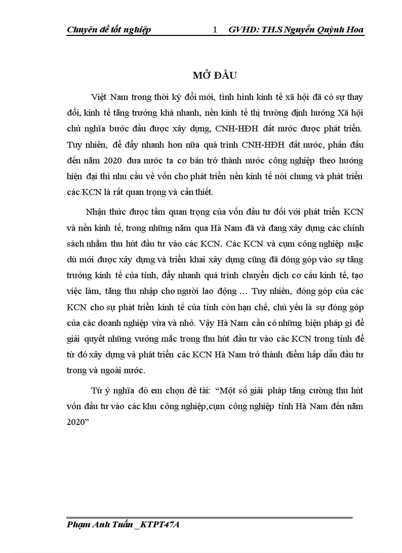 Một số giải pháp tăng cường thu hút vốn đầu tư vào các khu công nghiệp cụm công nghiệp tỉnh Hà Nam đến năm 2020 1