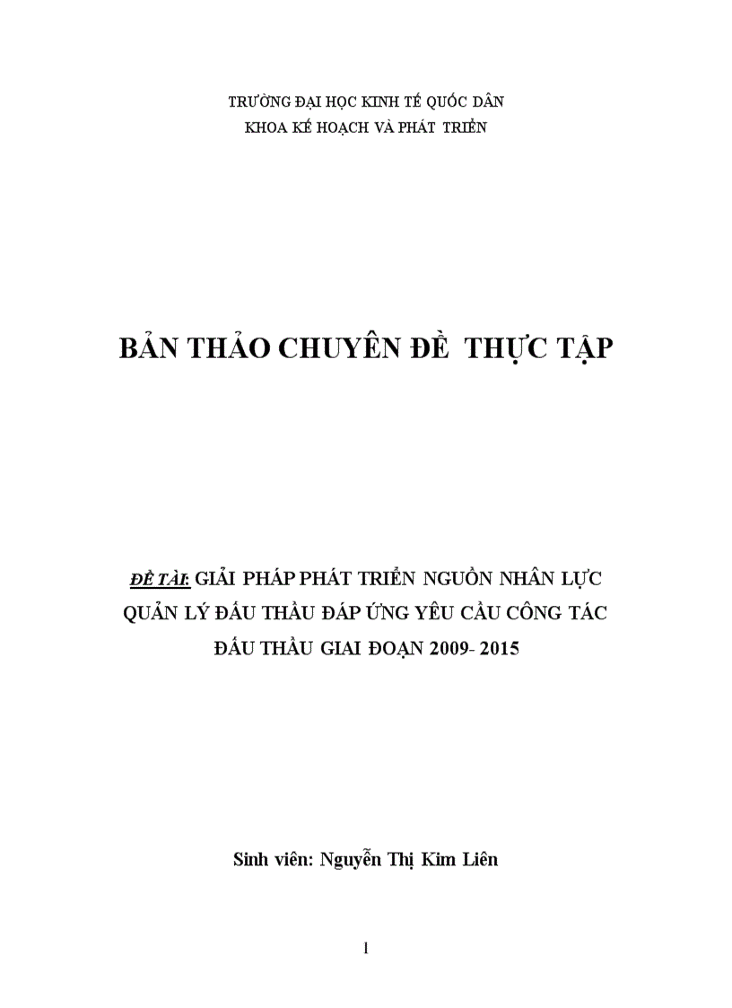 Giải pháp phát triển nguồn nhân lực quản lý đấu thầu đáp ứng yêu cầu công tác đấu thầu giai đoạn 2009 2015