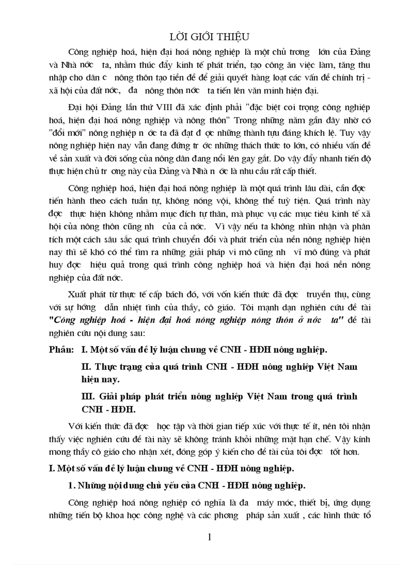Phương hướng và giải pháp chủ yếu nhằm phát triển nông nghiệp nông thôn ở Việt Nam theo hướng CNH HDH 1