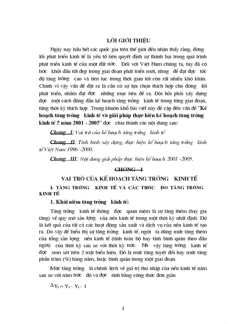 Kế hoạch tăng trưởng kinh tế và giải pháp thực hiện kế hoạch tăng trưởng kinh tế 5 năm 2001 2005