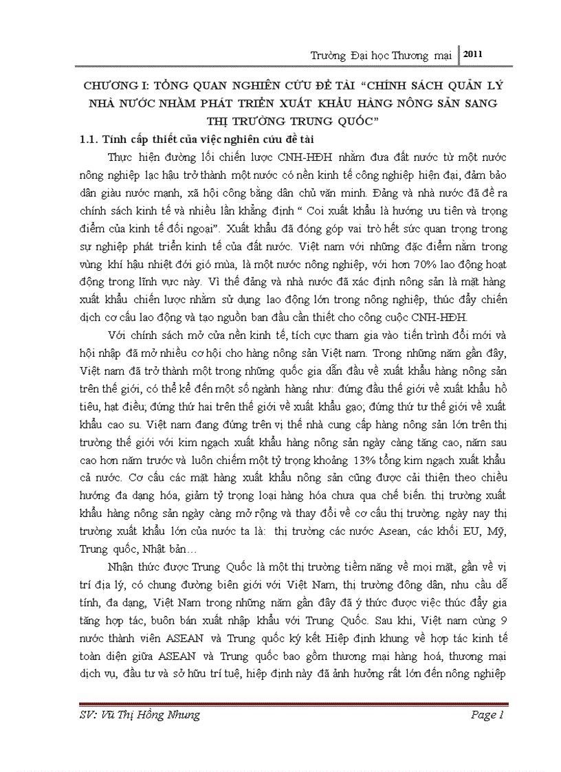 Chính sách quản lý nhà nước nhằm phát triển xuất khẩu hàng nông sản sang thị trường TRUNG QUỐC