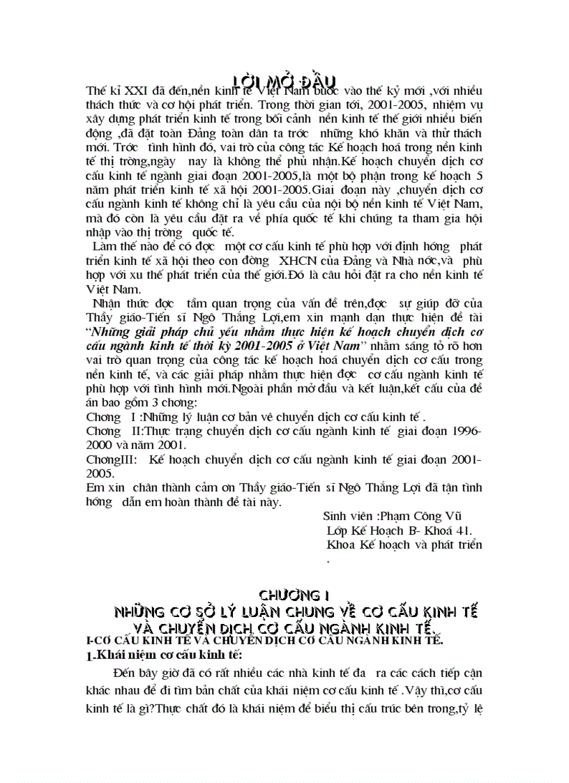 Những giải pháp chủ yếu nhằm thực hiện kế hoạch chuyển dịch cơ cấu ngành kinh tế thời kỳ 2001 2005 ở Việt Nam 1