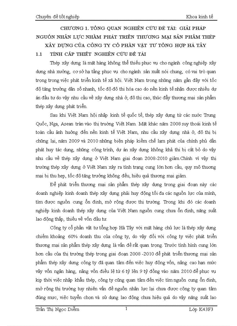 Giải pháp nguồn nhân lực nhằm phát triển thương mại sản phẩm thép xây dựng của công ty cổ phần vật tư tổng hợp hà tây 1