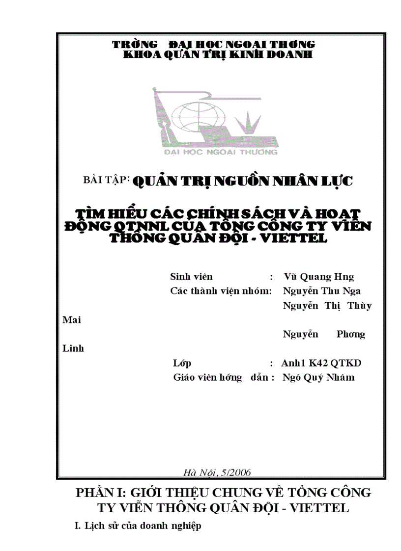 Tìm hiểu các chính sách và hoạt động QTNNL của tổng công ty viễn thông quân đội viettel
