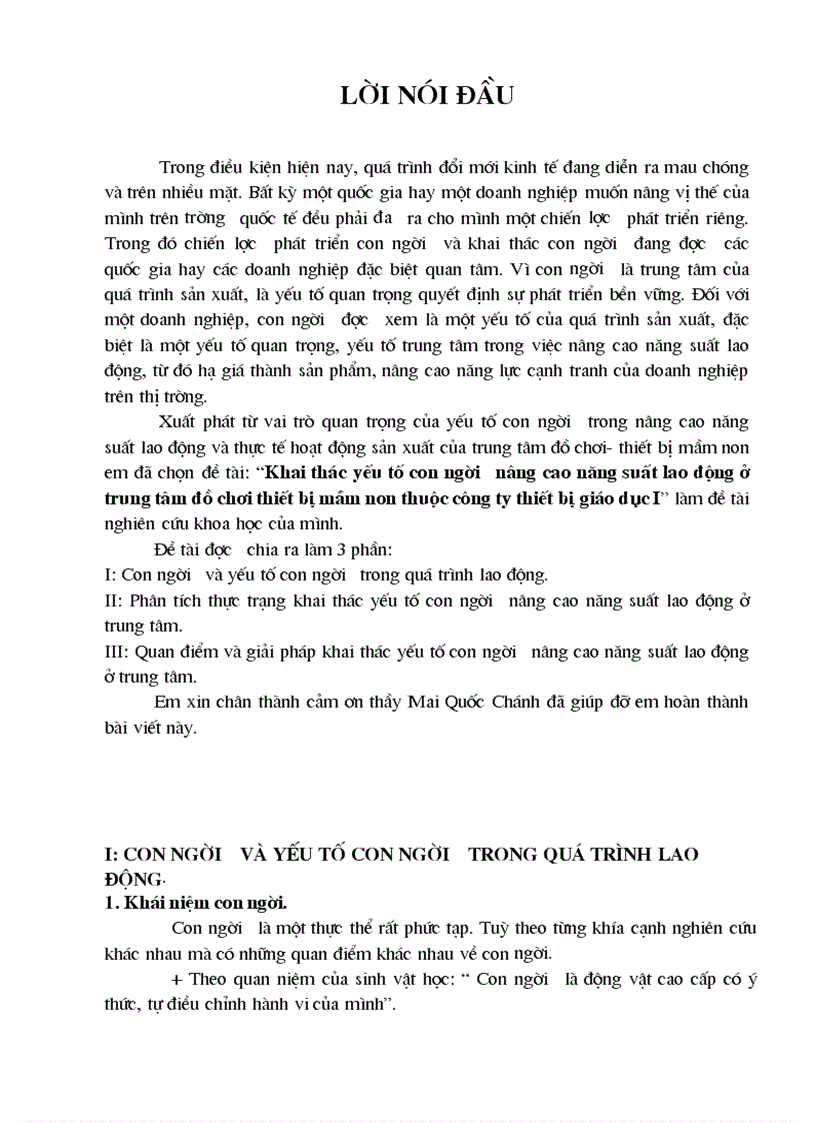 Khai thác yếu tố con người nâng cao năng suất lao động ở trung tâm đồ chơi thiết bị mầm non thuộc công ty thiết bị giáo dục I 1
