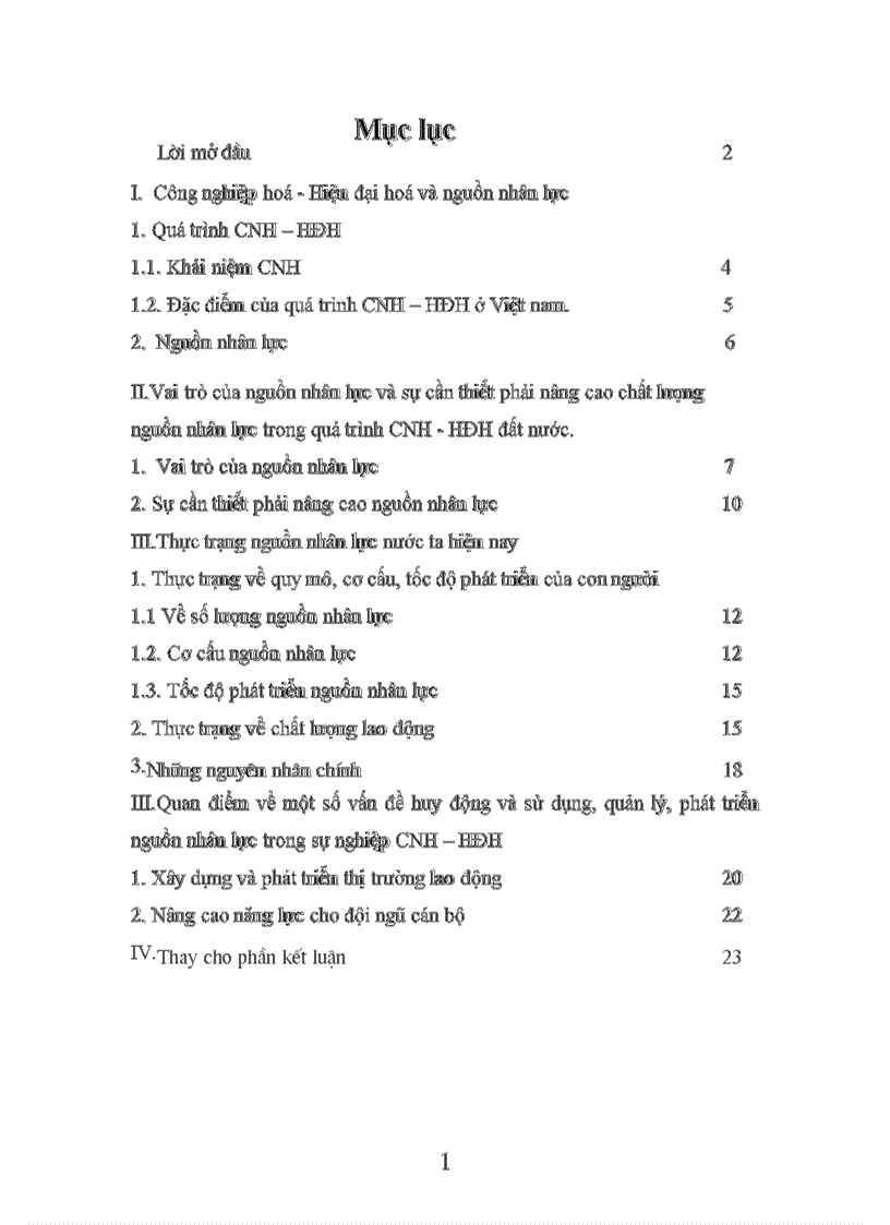 Nguồn nhân lực trong thời kỳ Công nghiệp hoá Hiện đại hoá đất nước Vai trò thực trạng và giải pháp 1