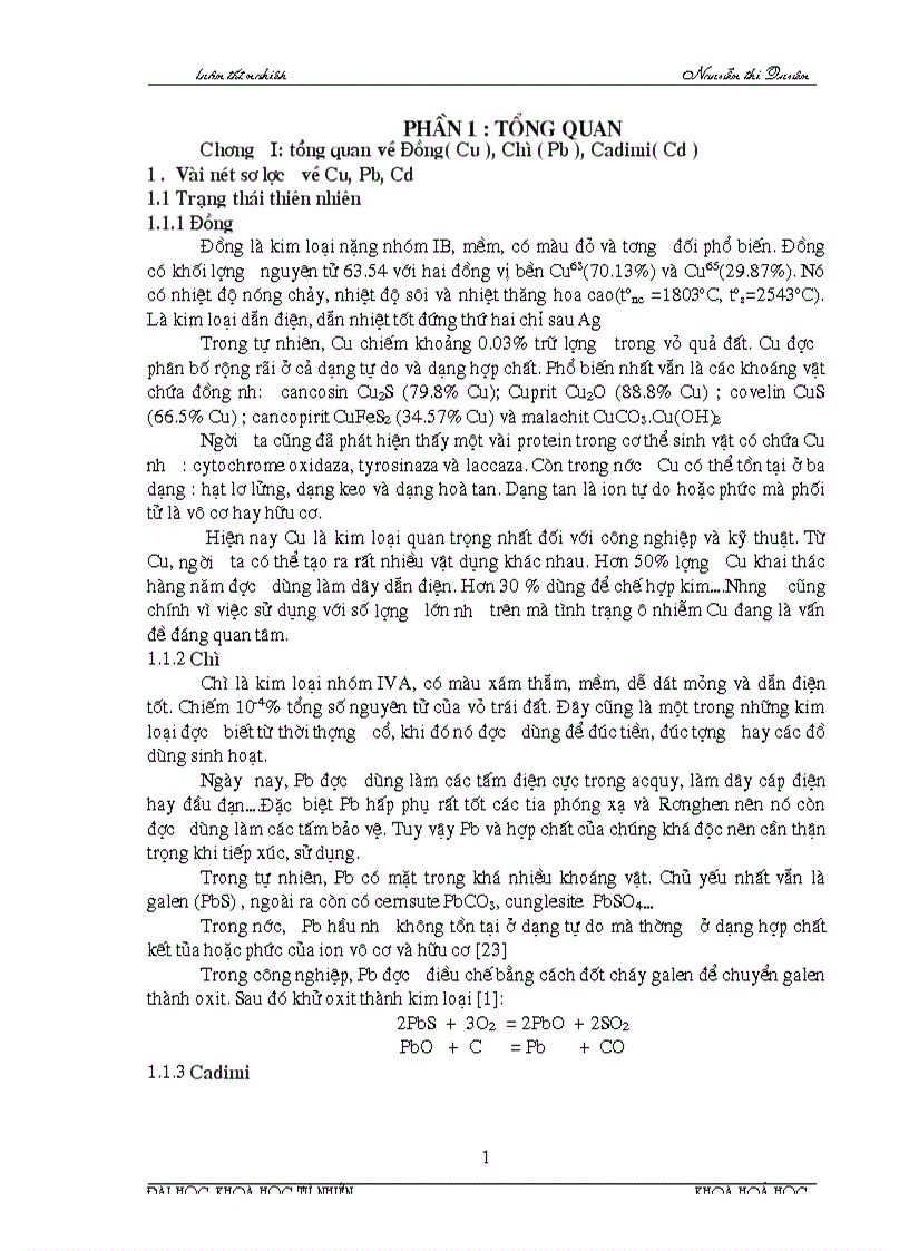 Tổng quan về Đồng Cu Chì Pb Cadimi Cd