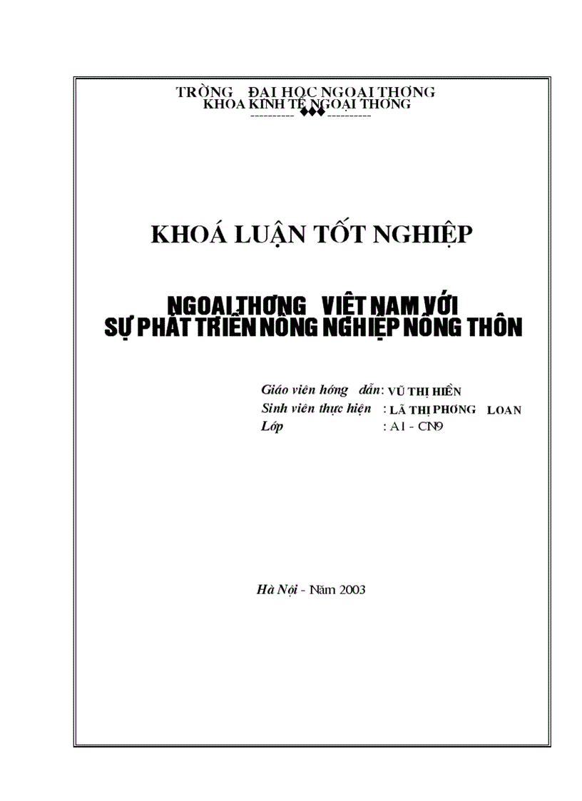 Ngoại thương Việt Nam với sự phát triển nông nghiệp nông thôn