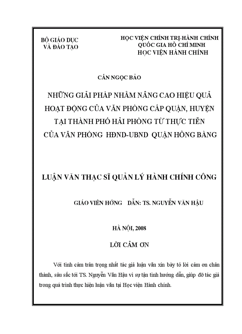 Những giải pháp nhằm nâng cao hiệu quả hoạt động của văn phòng cấp quận huyện tại thành phố hải phòng từ thực tiễn của văn phòng hđnd ubnd quận hồng bàng