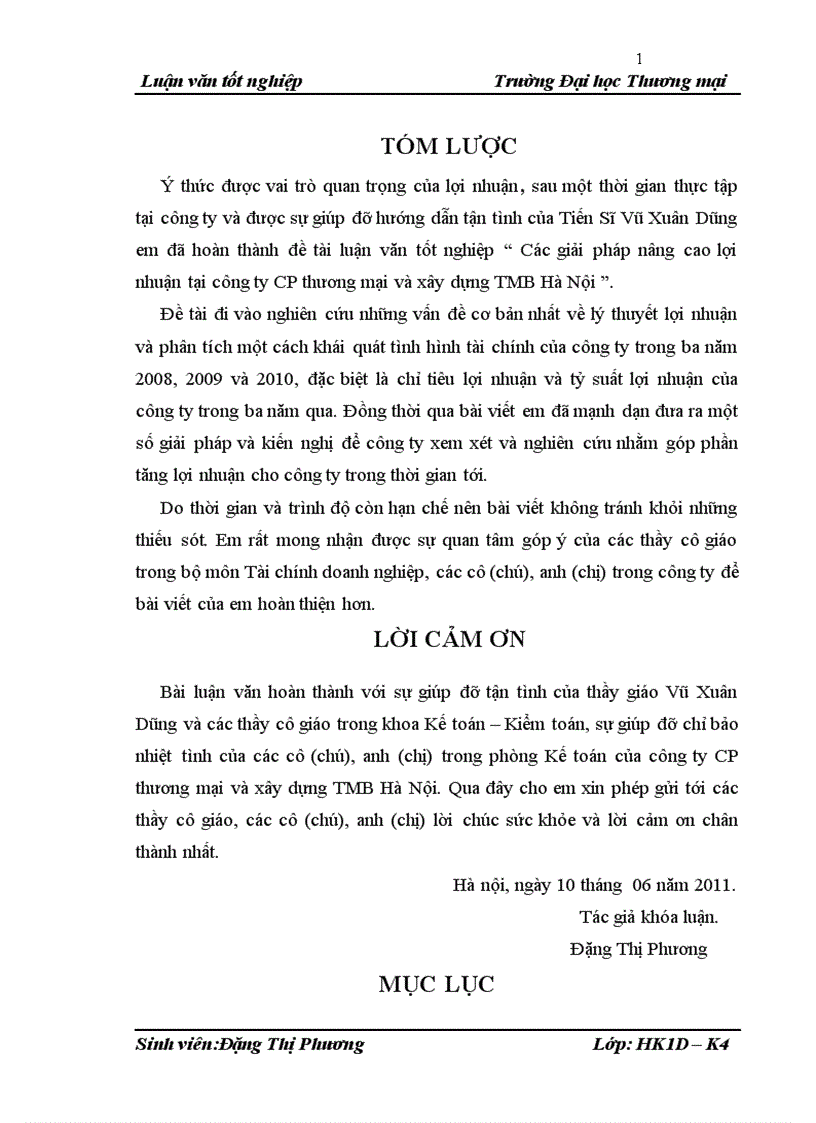 Các giải pháp nâng cao lợi nhuận tại công ty CP thương mại và xây dựng TMB Hà Nội 1