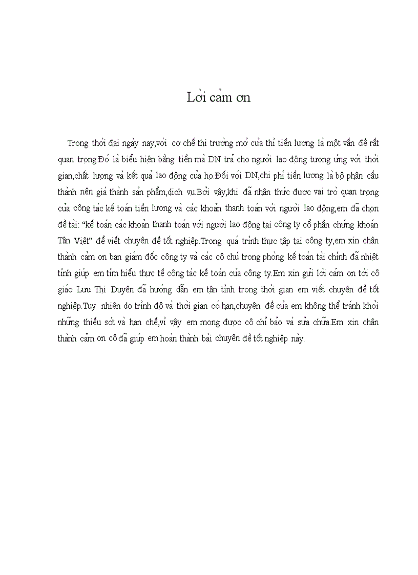 Hoàn thiện công tác Kế toán các khoản thanh toán với người lao động tại công ty cổ phần chứng khoán Tân Việt