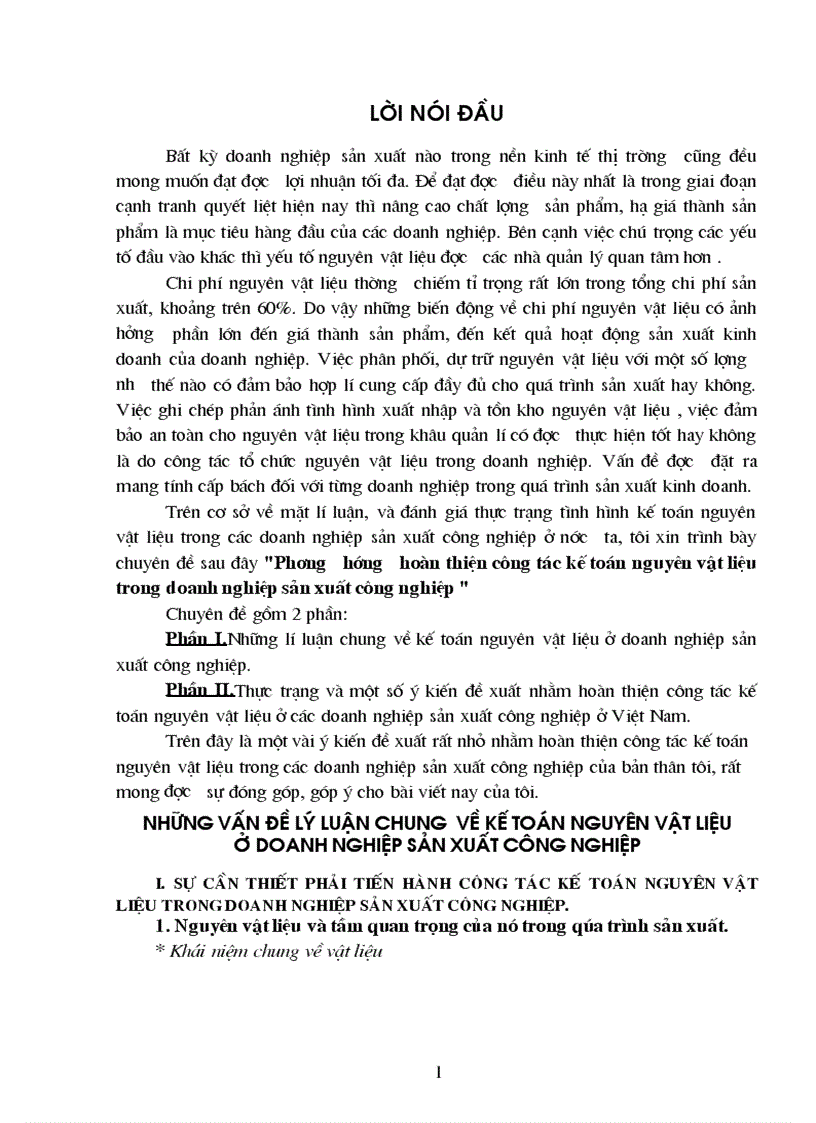 Phương hướng hoàn thiện công tác kế toán nguyên vật liệu trong doanh nghiệp sản xuất công nghiệp