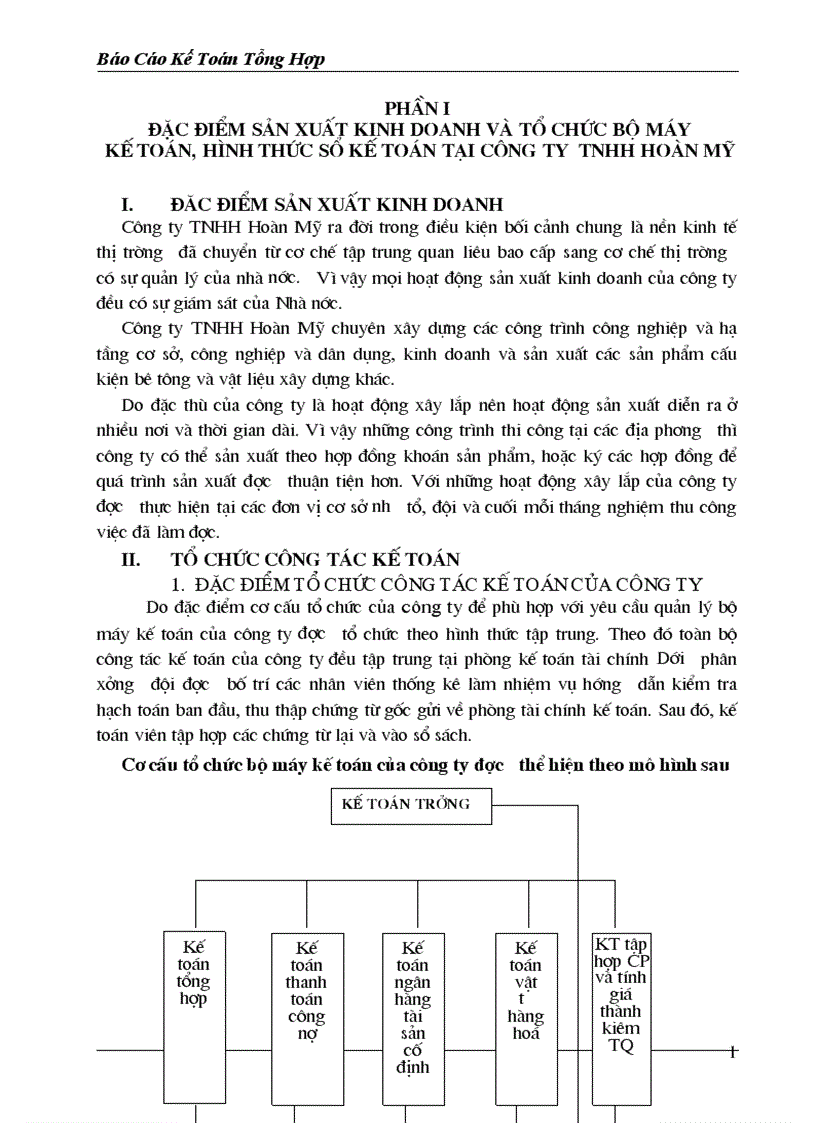 Công tâc tổ chức bộ máy kế toán hình thức sổ kế toán tại CÔNG TY TNHH HOàN Mỹ