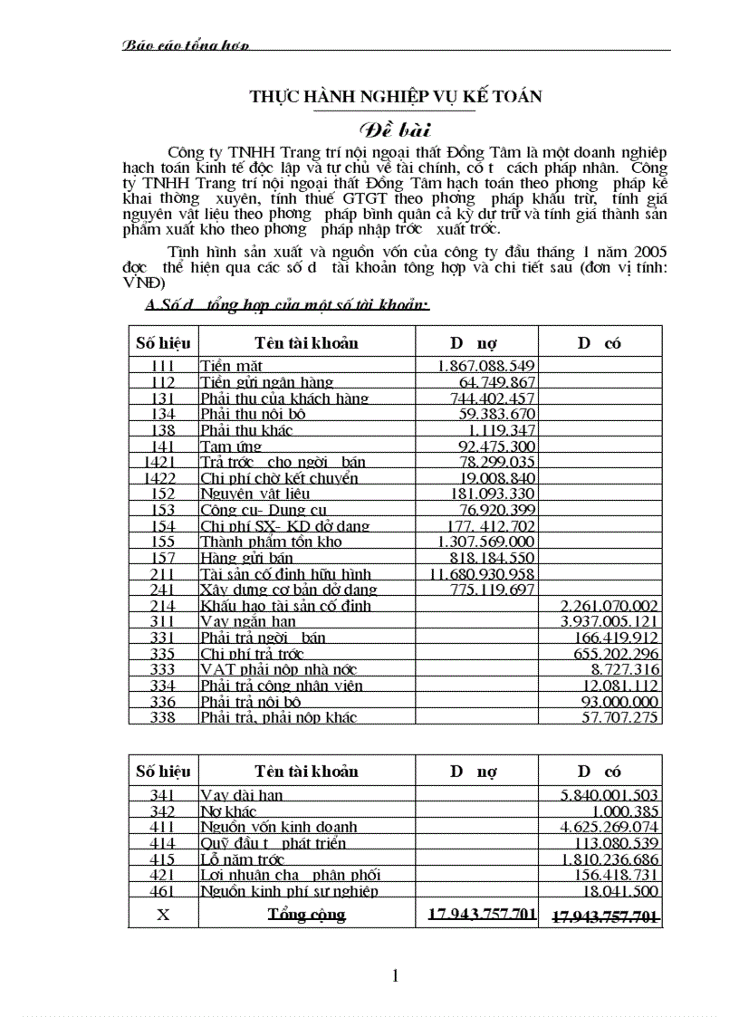 Thực trạng công tác hạch toán kế toán tổng hợp tại Công ty TNHH Trang trí nội ngoại thất Đồng Tâm